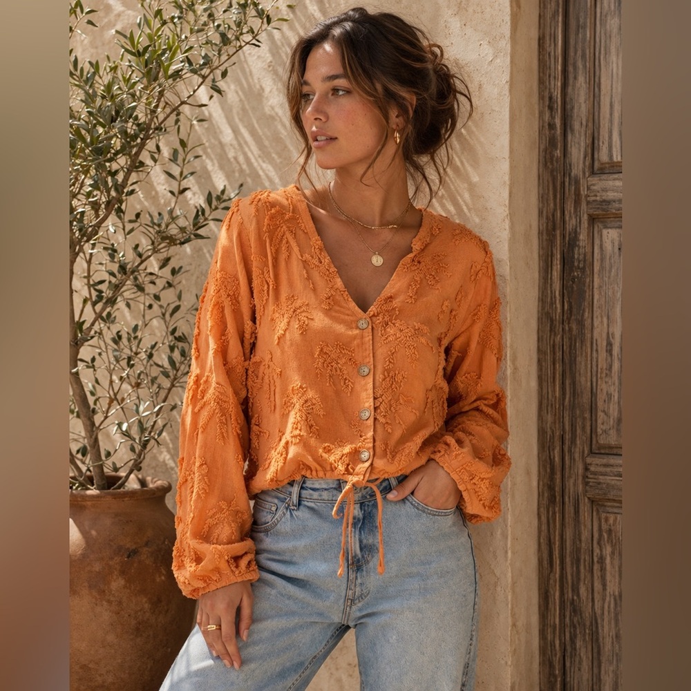 Vintage The Produce Co Orange Textured Crop XL Made in USA Boho Cottagecore